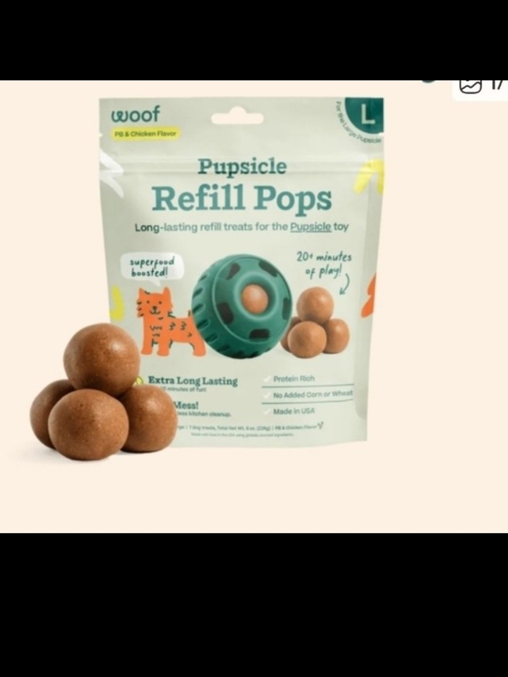 woof Pupsicle Refill Pops Dog Treats - Green Packaging, Brown Treats